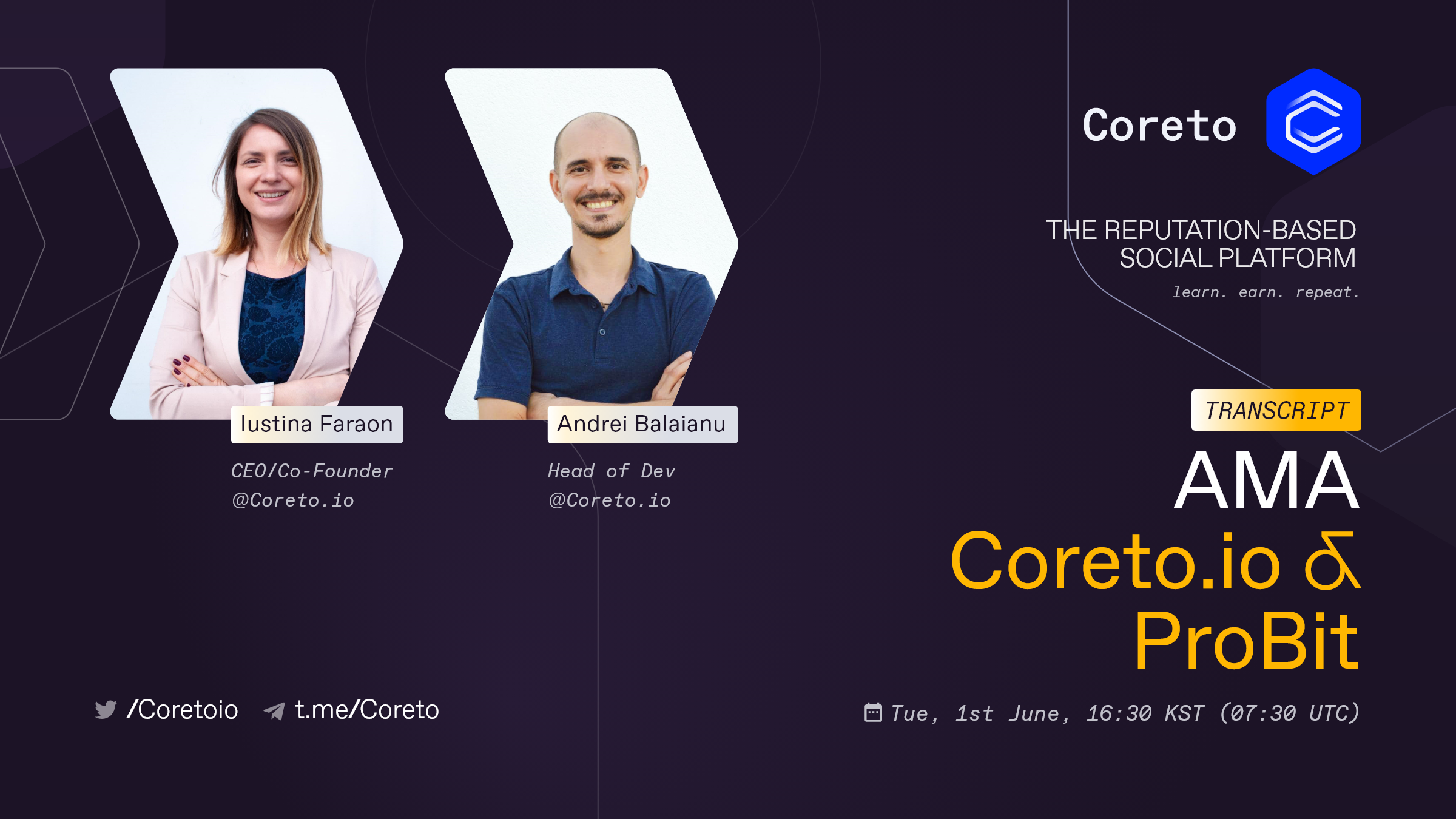 ProBit Global AMA session with Iustina Faraon & Andrei Balaianu | Coreto.io