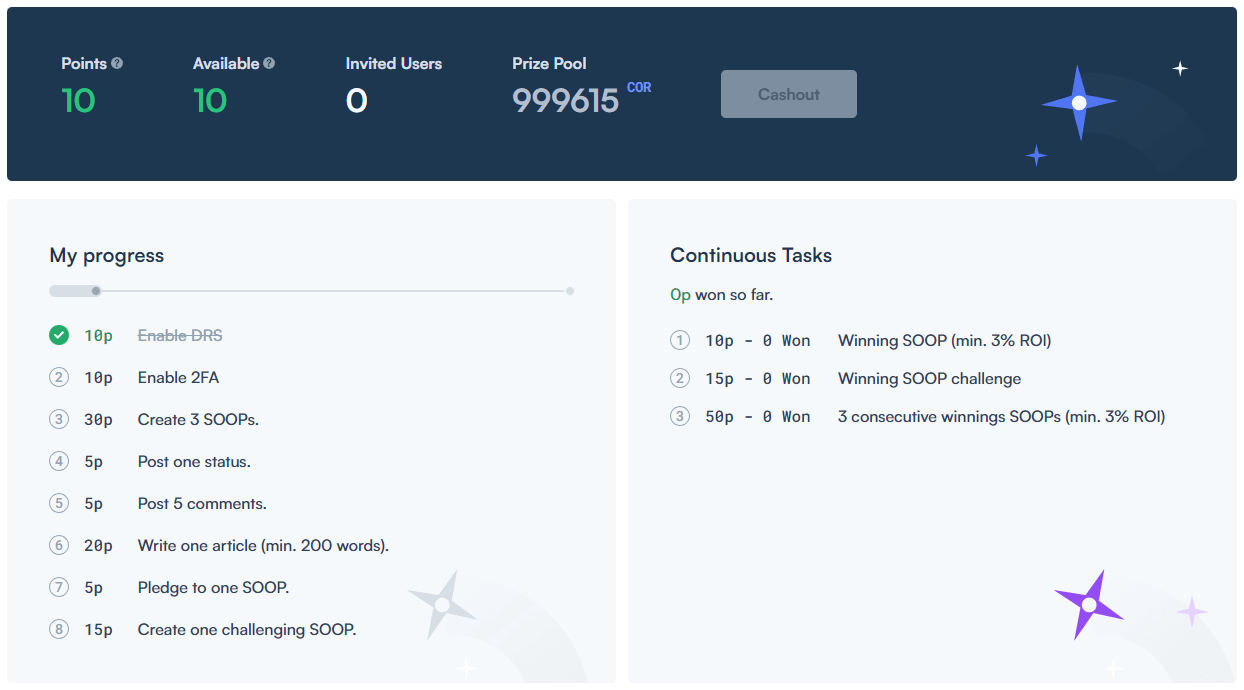 Referral activity, list, points and prizepool