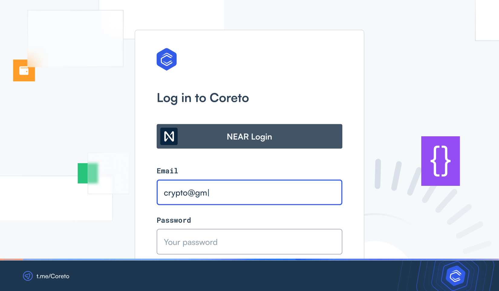 Coreto NEAR login page